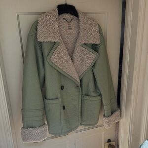 We The Free Green Teddy Jacket with Cream Details